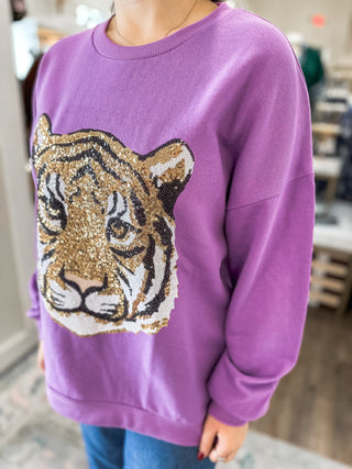 Tiger Face Sequin Sweatshirt - Everyday EDEN Boutique & Gifts