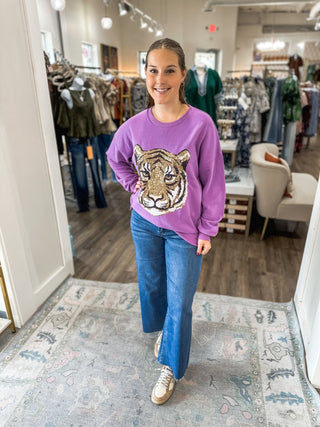 Tiger Face Sequin Sweatshirt - Everyday EDEN Boutique & Gifts
