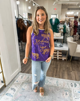 Tiger Strut Sequin Varsity Accents Tank Top - Everyday EDEN Boutique & Gifts