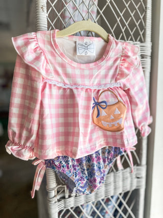 Trick or Treat Gingham & Floral Infant Romper - Everyday EDEN Boutique & Gifts