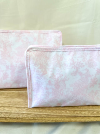 TRVL Bunny Toile Pink Medium Roadie Zip Pouch - Everyday EDEN Boutique & Gifts