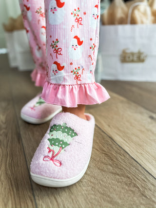 Twinkling Trees Pink Fuzzy Slippers - Everyday EDEN Boutique & Gifts