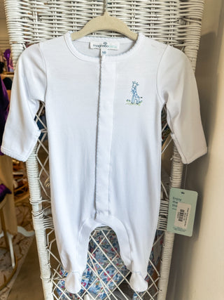 Vintage Giraffe Footie Light Blue - Magnolia Baby - Everyday EDEN Boutique & Gifts