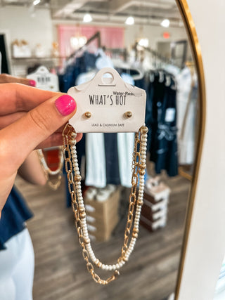 Water Resistant Double Layered Pearl Beaded & Chain 16" - 18" Necklace - Everyday EDEN Boutique & Gifts