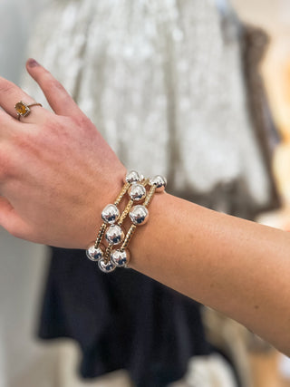 Water Resistant Set of 3 Gold Tube 14MM Silver Beaded Bracelet Set - Everyday EDEN Boutique & Gifts