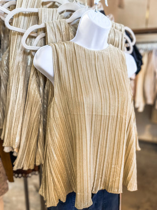 Welcome to New York Gold Sleeveless Pleated Shimmer Top - Everyday EDEN Boutique & Gifts