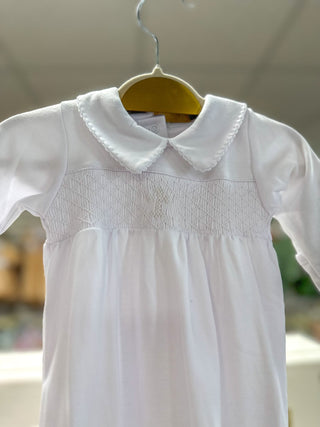 White Blessed Smocked Collared Long Sleeve Gown - Everyday EDEN Boutique & Gifts