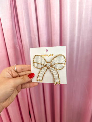 White & Gold Bow Beaded Brooch - Everyday EDEN Boutique & Gifts