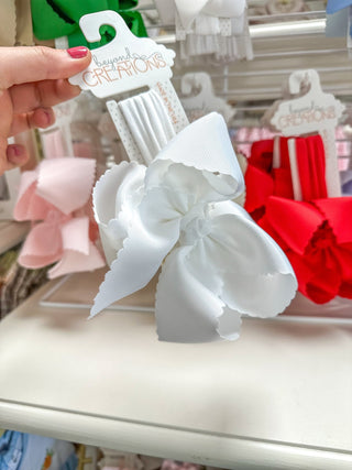 White Scalloped Edge Pantyhose Headband Bow XL - Everyday EDEN Boutique & Gifts