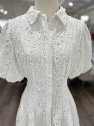 White Sweet Magnolia Lace Bubble Mini Dress - Everyday EDEN Boutique & Gifts