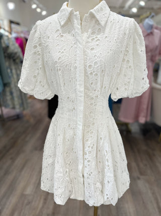 White Sweet Magnolia Lace Bubble Mini Dress - Everyday EDEN Boutique & Gifts