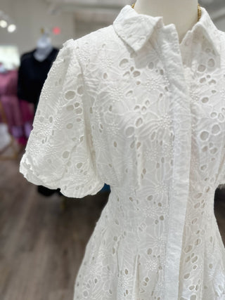 White Sweet Magnolia Lace Bubble Mini Dress - Everyday EDEN Boutique & Gifts