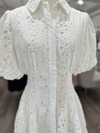 White Sweet Magnolia Lace Bubble Mini Dress - Everyday EDEN Boutique & Gifts