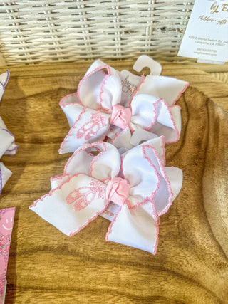 White W/ Pink Trim Ballet Shoes Bow - Everyday EDEN Boutique & Gifts