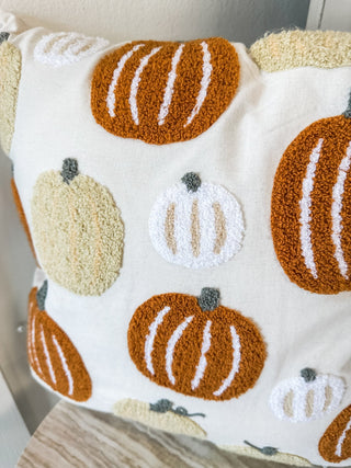 White/Orange Pumpkin Patch Embroidered Pillow - Everyday EDEN Boutique & Gifts