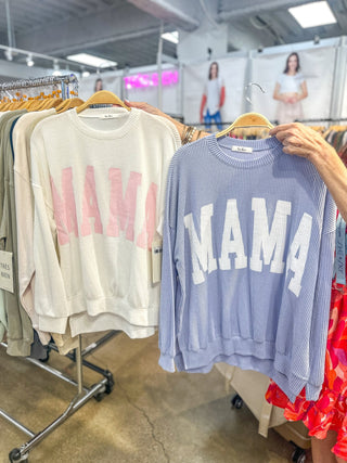 White/Pink Ribbed Mama Pullover - Everyday EDEN Boutique & Gifts