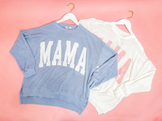 White/Pink Ribbed Mama Pullover - Everyday EDEN Boutique & Gifts