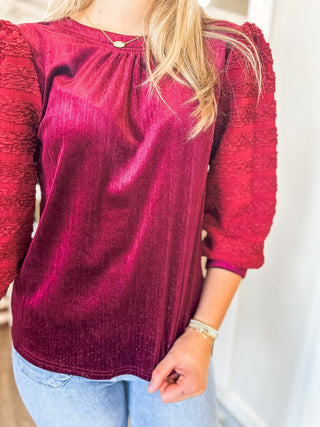 Wine Living for Texture Half Sleeve Sparkle Velvet Top - Everyday EDEN Boutique & Gifts