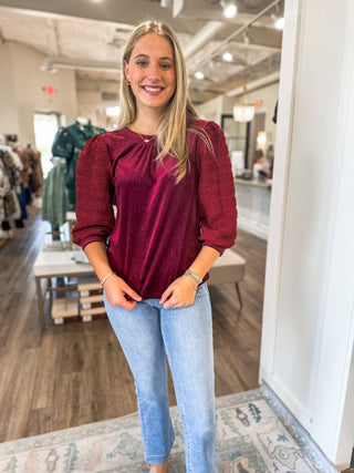 Wine Living for Texture Half Sleeve Sparkle Velvet Top - Everyday EDEN Boutique & Gifts