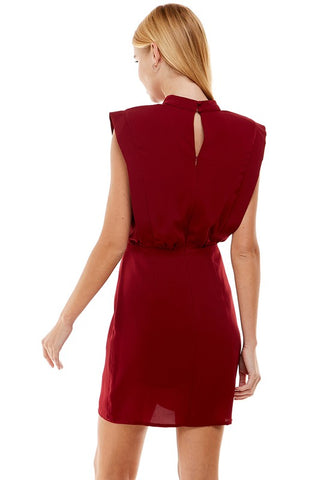 Wine Shoulder Padded Dress