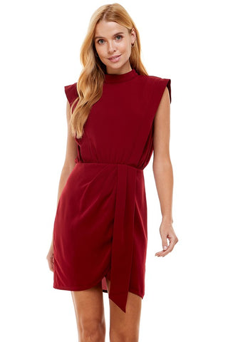 Wine Shoulder Padded Dress