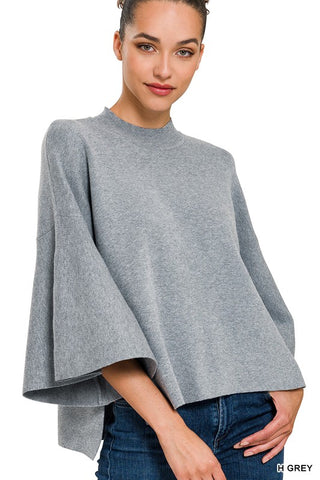 Heathered Grey Bell Sleeve Sweater