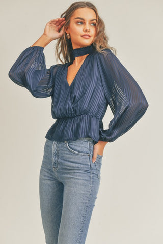 Navy Surplice Cut Out Top