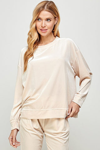 Cream Better Dressed in Velvet Long Sleeve Top