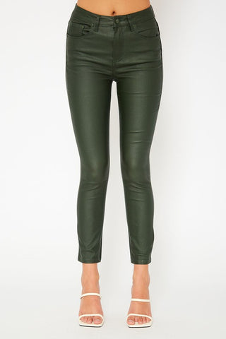 Olive Feel Fly PU Leather Skinny Jeans