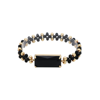 Black Crystal Rectangle Stone Stretch Bracelet