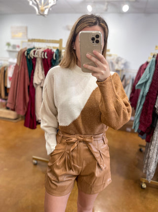 Camel Leather Bow Shorts