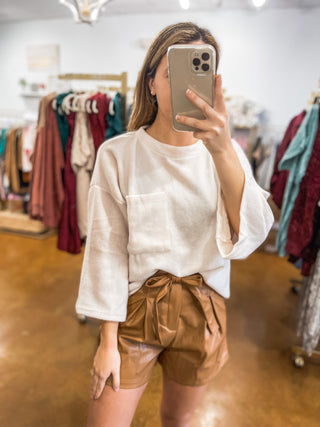 Camel Leather Bow Shorts