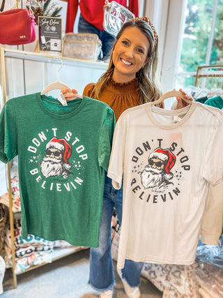 Classic Santa Don't Stop Believein' Graphic Tee